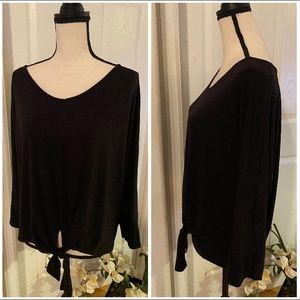 Black Front Tie 3/4 Sleeve Top by Zac & Rachel XL